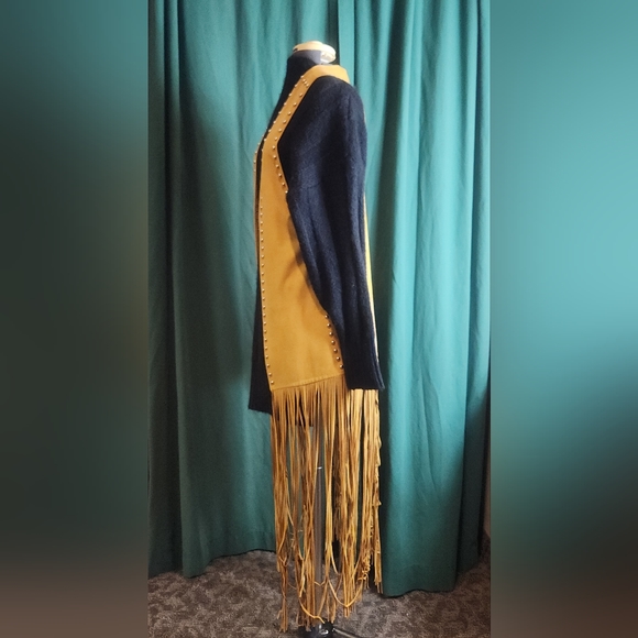 Crazy Train Western Style Women's Faux Suede Fringe Studded Open Front Long Vest - Picture 4 of 6